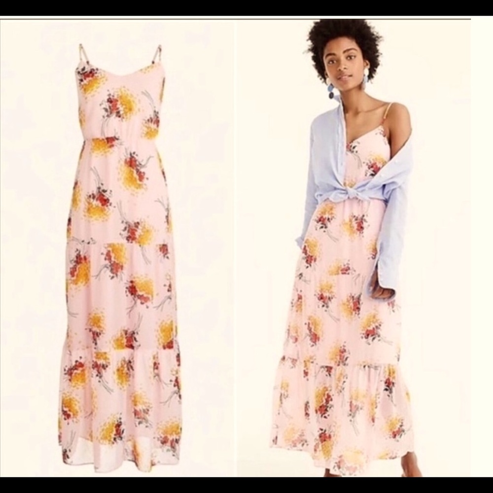 J. Crew Mercantile Pink Tiered Floral Maxi Dress